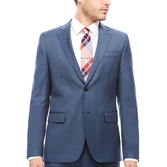 JF J.Ferrar Men's Blue Sharkskin Stretch Fabric Slim Fit Suit Jacket ...