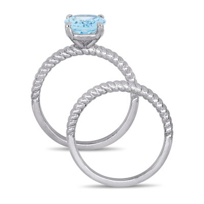 Modern Bride Gemstone Womens Genuine Blue Aquamarine 14K White Gold Bridal Set