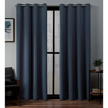 Exclusive Home Curtains Sateen Grommet Top Blackout Set Of 2 Curtain Panel In Blue