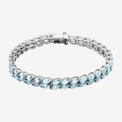 Womens Simulated Blue Aquamarine Sterling Silver Tennis Bracelet