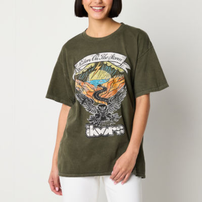 New World Juniors The Doors Riders On Storm Womens Crew Neck Short Sleeve Graphic T-Shirt