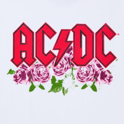 New World Juniors Acdc Roses Womens Crew Neck Short Sleeve Graphic T-Shirt