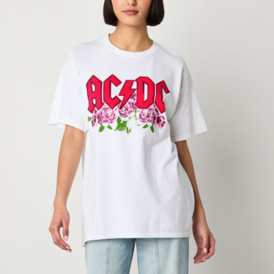 New World Juniors Acdc Roses Womens Crew Neck Short Sleeve Graphic T-Shirt