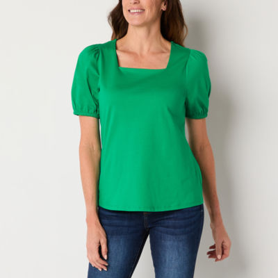 St. John's Bay Womens Square Neck Short Sleeve Blouse