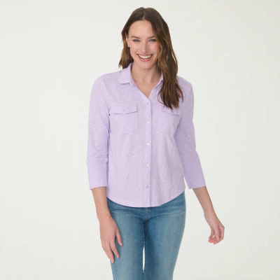 Gloria Vanderbilt Ashten Womens 3/4 Sleeve Regular Fit Button-Down Shirt