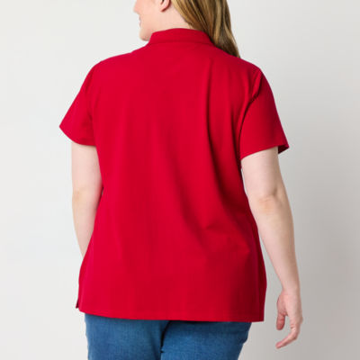 St. John's Bay Womens Plus Adaptive Short Sleeve Easy-on + Easy-off Polo Shirt