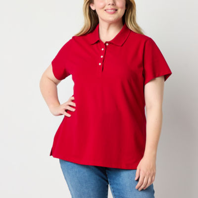 St. John's Bay Womens Plus Adaptive Short Sleeve Easy-on + Easy-off Polo Shirt