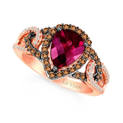 Le Vian® Grand Sample Sale™ Raspberry Rhodolite® Vanilla Diamonds® & Chocolate Diamonds® Ring set in 14K Strawberry Gold®