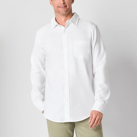 St. John's Bay Performance Oxford Mens Easy-on + Easy-off Seated Wear Adaptive Classic Fit Long Sleeve Button-Down Shirt, Large, White