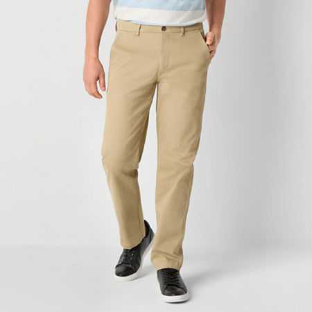 St. John's Bay Stretch Chino Mens Relaxed Fit Flat Front Pant, 34 30, Beige