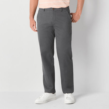 St. John's Bay Stretch Chino Mens Relaxed Fit Flat Front Pant, 40 30, Gray