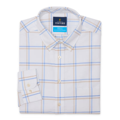 Stafford Coolmax Oxford Mens Regular Fit Long Sleeve Plaid Button-Down Shirt