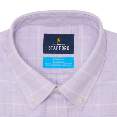 Stafford Coolmax Oxford Mens Regular Fit Long Sleeve Plaid Button-Down Shirt