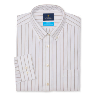 Stafford Coolmax Oxford Mens Regular Fit Long Sleeve Striped Button-Down Shirt