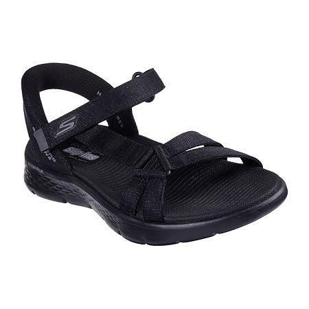 Skechers Hands Free Slip-Ins Womens Gowalk Flex Illuminate Adjustable Strap Flat Sandals, 7 Medium, Black