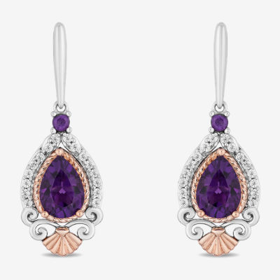 Womens 1/6 CT. T.W. Genuine Purple Amethyst 14K Rose Gold Sterling Silver Ariel Princess The Little Mermaid Drop Earrings