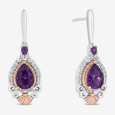 Womens 1/6 CT. T.W. Genuine Purple Amethyst 14K Rose Gold Sterling Silver Ariel Princess The Little Mermaid Drop Earrings