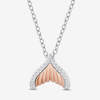 Enchanted Disney Fine Jewelry Womens 1/6 CT. T.W. Natural White Diamond 10K Rose Gold Sterling Silver 17 Inch Pendant Necklace