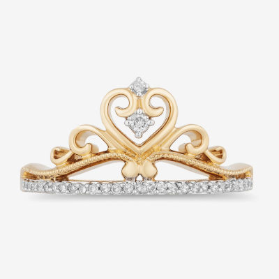 Enchanted Disney Fine Jewelry Womens 1/10 CT. T.W. Natural White Diamond 10K Rose Gold Over Silver Sterling Silver Princess Cocktail Ring