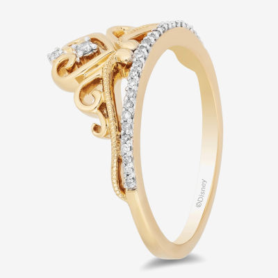 Enchanted Disney Fine Jewelry Womens 1/10 CT. T.W. Natural White Diamond 10K Rose Gold Over Silver Sterling Silver Princess Cocktail Ring