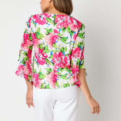 Black Label by Evan-Picone Womens Crew Neck 3/4 Sleeve Blouse