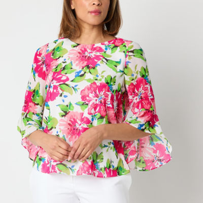 Black Label by Evan-Picone Womens Crew Neck 3/4 Sleeve Blouse