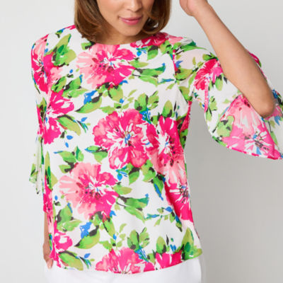 Black Label by Evan-Picone Womens Crew Neck 3/4 Sleeve Blouse