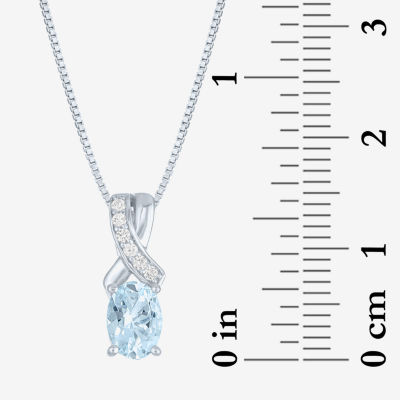 Womens Genuine Blue Aquamarine Sterling Silver Oval 18 Inch Pendant Necklace