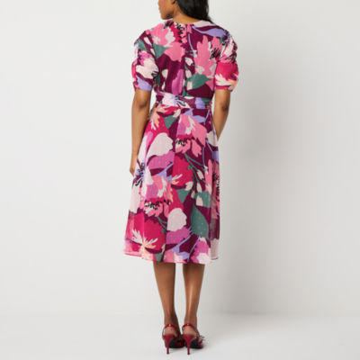 Liz Claiborne Floral Dress Liz Claiborne Floral Watercolor Fit Flare Dress  Size Red Cotton