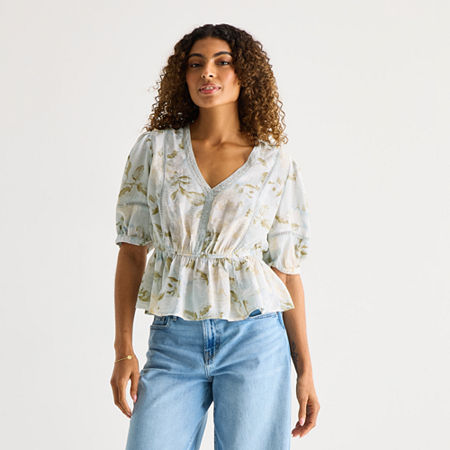 Ana Womens V Neck 3/4 Sleeve Lace Blouse In Blue