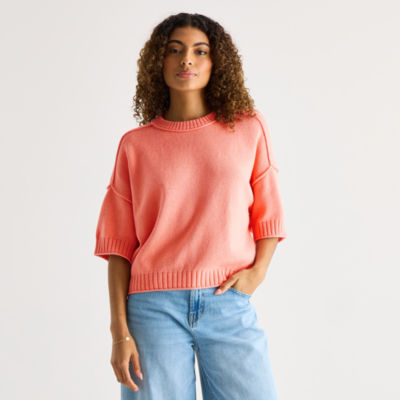 a.n.a Womens Crew Neck Short Sleeve Pullover Sweater