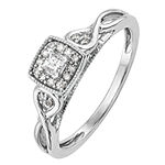 Promise My Love Womens 1/5 CT. T.W. Genuine White Diamond 14K White Gold Square Cushion Side Stone Halo Promise Ring