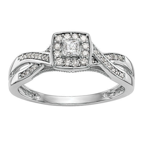 Promise My Love Womens 1/3 CT. T.W. Genuine White Diamond 14K White Gold Halo Promise Ring
