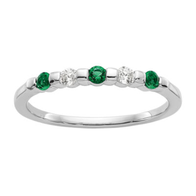 Modern Bride Gemstone 1/ CT. T.W. Genuine Green Emerald 14K White Gold Wedding Band