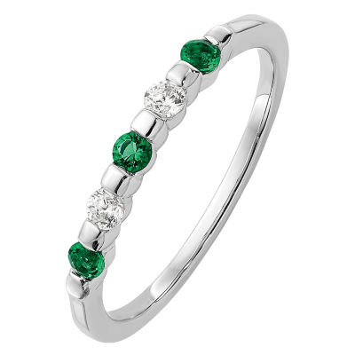 Modern Bride Gemstone 1/ CT. T.W. Genuine Green Emerald 14K White Gold Wedding Band