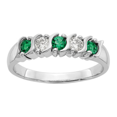 Modern Bride Gemstone 2MM 1/ CT. T.W. Genuine Green Emerald 14K White Gold Wedding Band