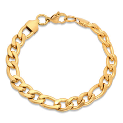 Steeltime Mens 18K Gold Over Stainless Steel Solid Figaro Chain Bracelet