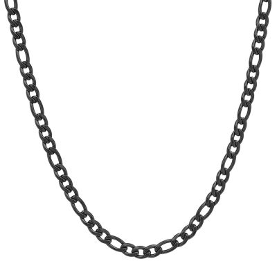 Steeltime Black Ion Plated Mens Stainless Steel 24 Inch Figaro Chain Necklace