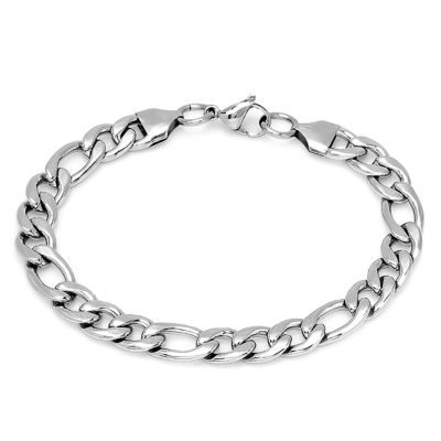 Steeltime Mens Stainless Steel Solid Figaro Chain Bracelet