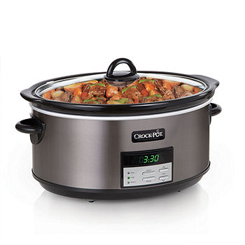Crock Pot Classic 6 Quart Oval Slow Cooker in Black Stainless Steel With  Stoneware Crock