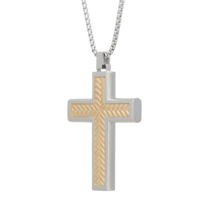Mens Stainless Steel Cross 24 Inch Pendant Necklace