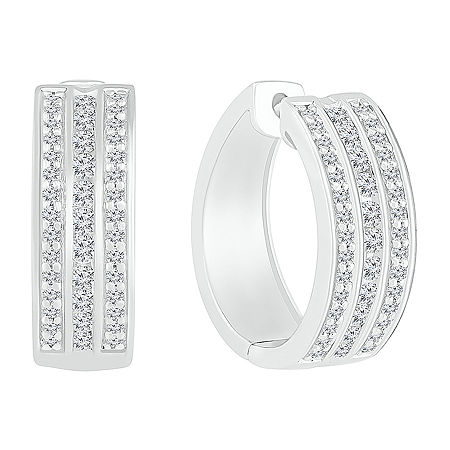 1 CT. T.W. Natural White Diamond Sterling Silver 20.5mm Hoop Earrings, One Size