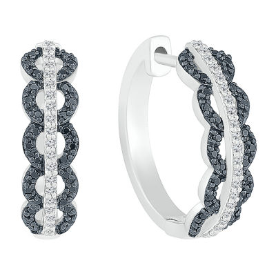 Womens 1/2 CT. T.W. Natural Black Diamond Sterling Silver 18mm Hoop Earrings