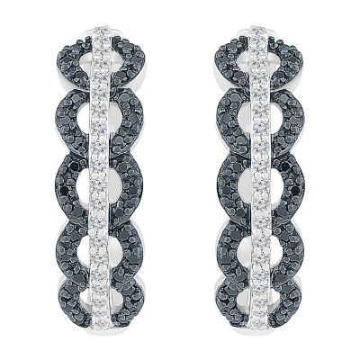 Womens 1/2 CT. T.W. Natural Black Diamond Sterling Silver 18mm Hoop Earrings