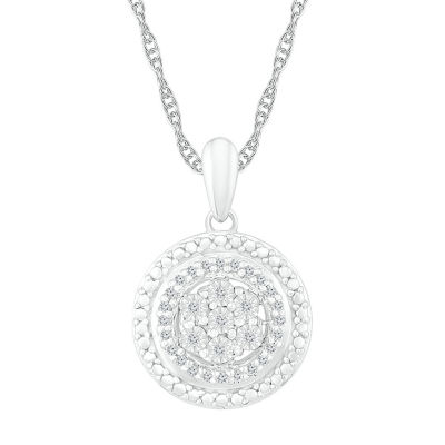 Womens 1/10 CT. T.W. Natural White Diamond Sterling Silver Round 18 Inch Pendant Necklace