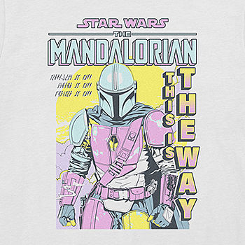 - Star Graphic Regular Sleeve JCPenney Color: Mandalorian Crew T-Shirt, Mens Neck Wars Fit Pop Art White Short