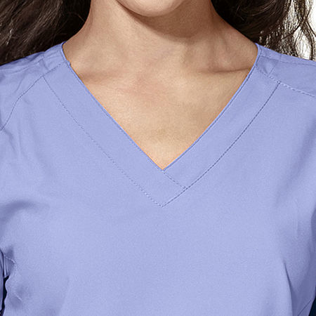 Wink W123 Stylized Womens V Neck Moisture Wicking Wrinkle Resistant Quick Dry Short Sleeve Scrub Top, Xx-small, Blue