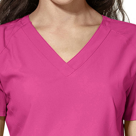 Wink W123 Stylized Womens V Neck Moisture Wicking Wrinkle Resistant Quick Dry Short Sleeve Scrub Top, Medium, Pink