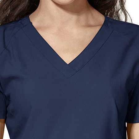 Wink W123 Stylized Womens V Neck Moisture Wicking Wrinkle Resistant Quick Dry Short Sleeve Scrub Top, X-small, Blue