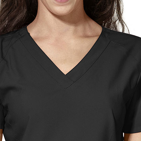 Wink W123 Stylized Womens V Neck Moisture Wicking Wrinkle Resistant Quick Dry Short Sleeve Scrub Top, Xx-small, Black